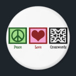 Peace Love Crosswords Magnet<br><div class="desc">Crossword puzzles are a great way to challenge the mind. A cute crossword expert gift.</div>