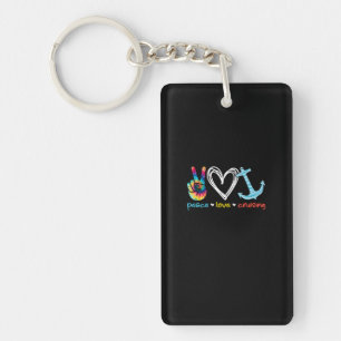Peace Love Cruising Ship Floating Ocean Tie Dye Keychain