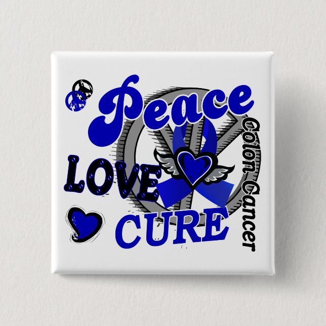 Peace Love Cure 2 Colon Cancer Inch Square Button (Front)
