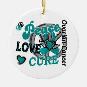 Peace Love Cure 2 Ovarian Cancer Ceramic Ornament