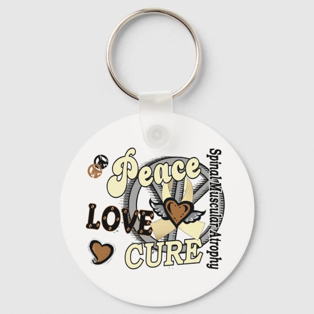 Peace Love Cure 2 SMA Spinal Muscular Atrophy Keychain (Front)