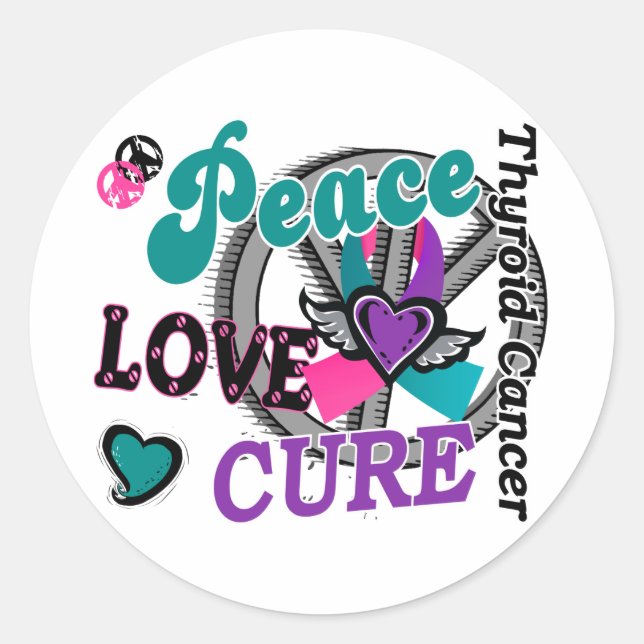 Peace Love Cure 2 Thyroid Cancer Classic Round Sticker (Front)