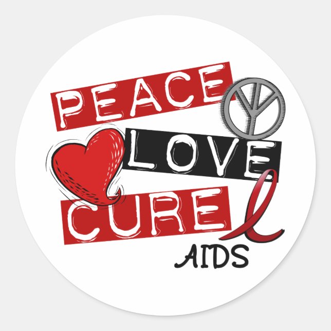 Peace, Love, Cure AIDS Classic Round Sticker (Front)