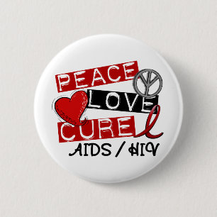 Peace Love Cure AIDS HIV 2 Inch Round Button