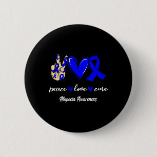 Peace Love Cure Alopecia Blue Ribbon Awareness 2 Inch Round Button