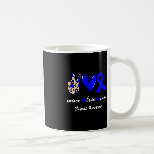 Peace Love Cure Alopecia Blue Ribbon Awareness  Coffee Mug (Right)