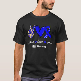 Peace Love Cure ALS Blue & White Ribbon Awareness T-Shirt
