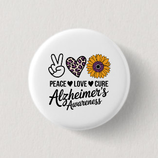 PEACE LOVE CURE Alzheimer's Awareness 1 Inch Round Button