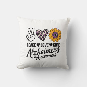 PEACE LOVE CURE Alzheimer's Awareness Throw Pillow