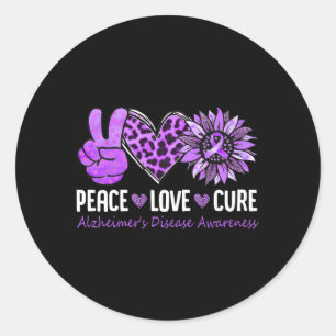 Peace Love Cure Alzheimer'S Disease Awareness Purp Classic Round Sticker