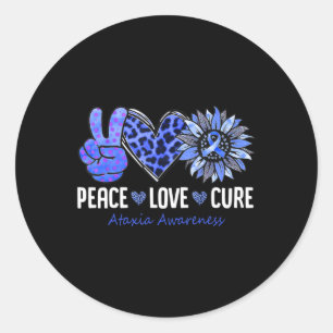 Peace Love Cure Ataxia Awareness Month Blue Sunflo Classic Round Sticker