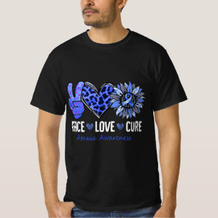 Peace Love Cure Ataxia Awareness Month Blue Sunflo T-Shirt