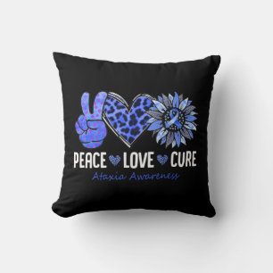 Peace Love Cure Ataxia Awareness Month Blue Sunflo Throw Pillow