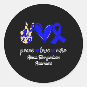 Peace Love Cure Ataxia Telangiectasia Blue Ribbon Classic Round Sticker
