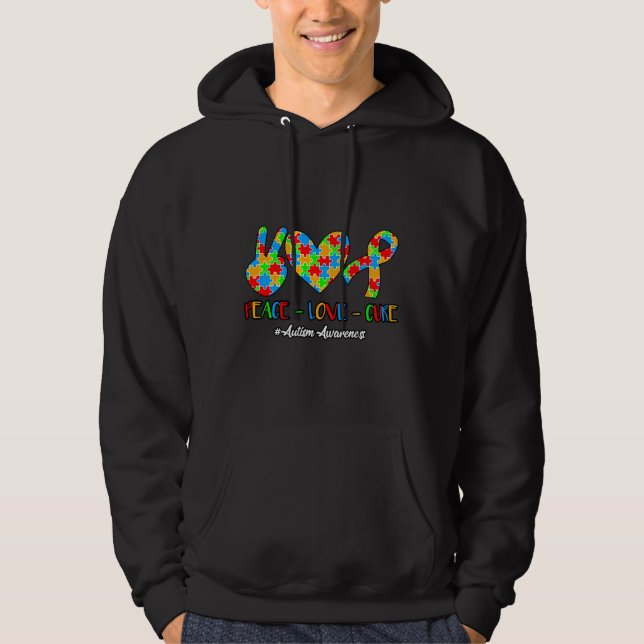 Peace Love Cure Autism National Awareness Day Hoodie (Front)
