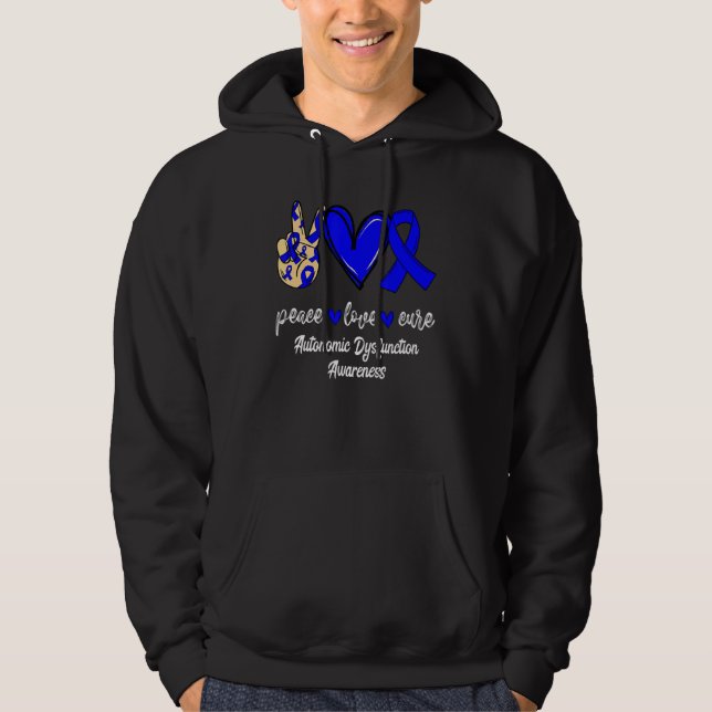 Peace Love Cure Autonomic Dysfunction Blue Ribbon  Hoodie (Front)