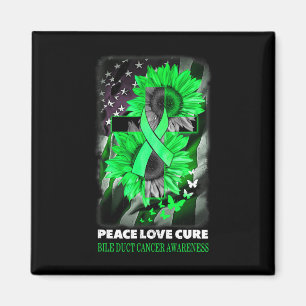Peace Love Cure Bile Duct Cancer Awareness Sunflow Magnet