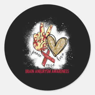 Peace Love Cure Bleached Brain Aneurysm Awareness Classic Round Sticker