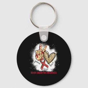 Peace Love Cure Bleached Brain Aneurysm Awareness  Keychain