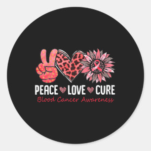 Peace Love Cure Blood Cancer Awareness Red Sunflow Classic Round Sticker