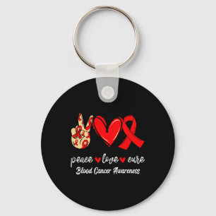 Peace Love Cure Blood Cancer Red Ribbon Awareness Keychain