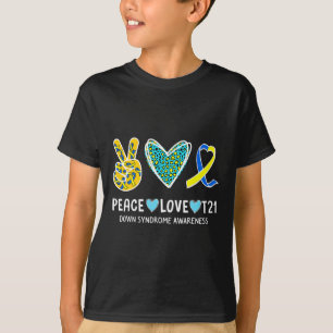 Peace Love Cure Blue And Yellow Ribbon Down Syndro T-Shirt