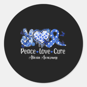 Peace Love Cure Blue Ribbon Ataxia Awareness  Classic Round Sticker