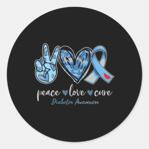 Peace love cure blue ribbon diabetes awareness mon classic round sticker