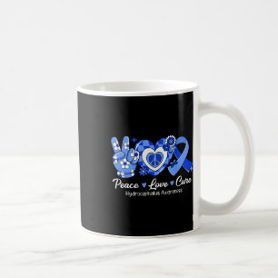 Peace Love Cure Blue Ribbon Hydrocephalus Awarenes Coffee Mug
