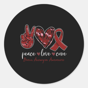Peace love cure Brain Aneurysm Awareness month Classic Round Sticker