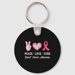 Peace Love Cure Breast Cancer Awareness Men Women Keychain