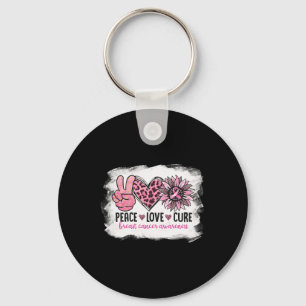 Peace Love Cure Breast Cancer Awareness Pink Ribbo Keychain