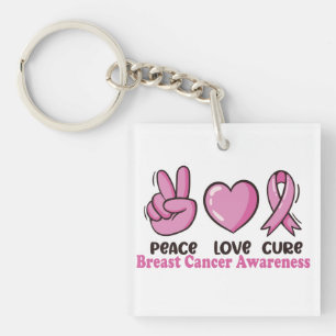 Peace Love Cure Breast Cancer Awareness Pink Women Keychain
