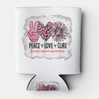 Peace Love Cure Breast Cancer Awareness Sunflower Can Cooler