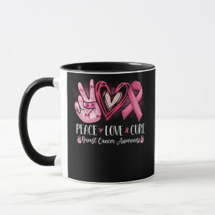 Peace Love Cure Breast Cancer Heart Pink Ribbon Mug