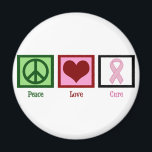 Peace Love Cure Breast Cancer Magnet<br><div class="desc">The light pink ribbon is worn to raise breast cancer awareness. Increase knowledge about breast cancer.</div>