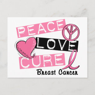 PEACE LOVE CURE BREAST CANCER POSTCARD