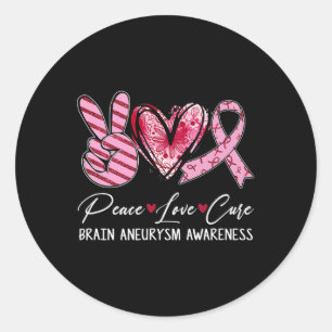 Peace Love Cure Burgundy Ribbon Brain Aneurysm Awa Classic Round Sticker