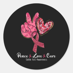 Peace Love Cure Burgundy Ribbon Sickle Cell Awaren Classic Round Sticker