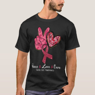 Peace Love Cure Burgundy Ribbon Sickle Cell Awaren T-Shirt