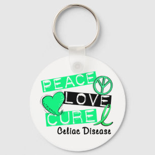 PEACE LOVE CURE CELIAC DISEASE T-Shirts Keychain