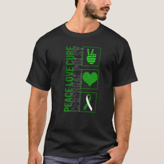 Peace Love Cure Cerebral Pulsy Awareness Ribbon Wa T-Shirt