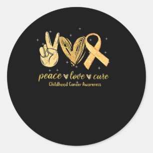 Peace Love Cure Childhood Cancer Awareness Gold Ri Classic Round Sticker