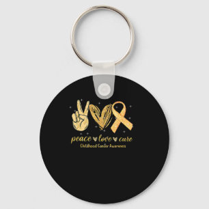 Peace Love Cure Childhood Cancer Awareness Gold Ri Keychain