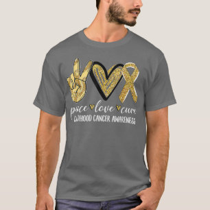 Peace Love Cure Childhood Cancer Awareness Gold Ri T-Shirt
