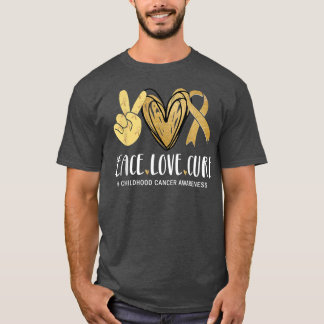 Peace Love Cure Childhood Cancer Awareness Gold Ri T-Shirt