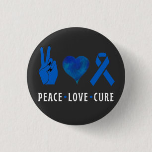 Peace Love Cure , Colon Cancer Awareness T-Shirt T 1 Inch Round Button