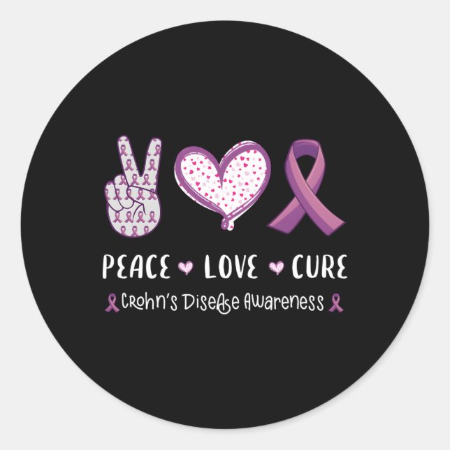 Peace Love Cure Crohn'S Disease Awareness Ibd Classic Round Sticker (Front)