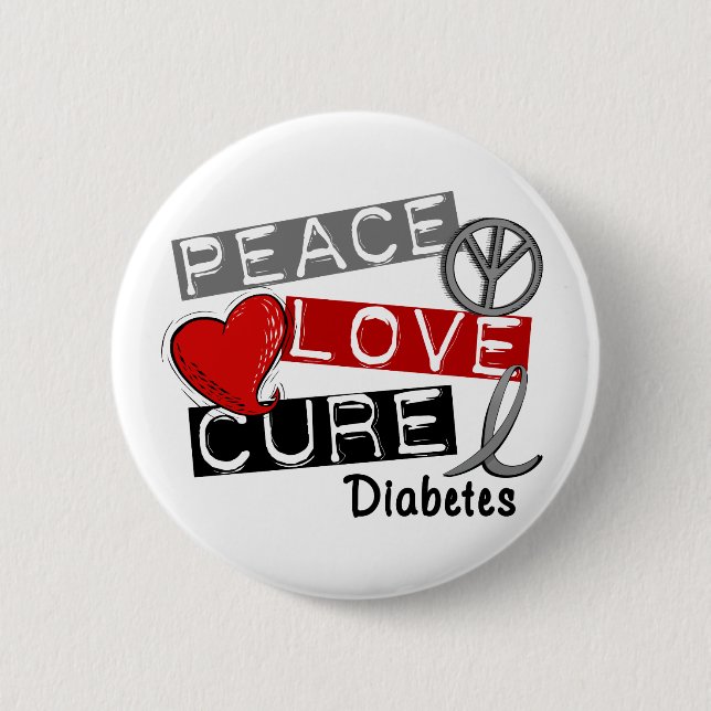 PEACE LOVE CURE DIABETES 2 INCH ROUND BUTTON (Front)