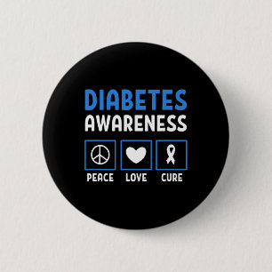 Peace Love Cure Diabetes Awareness 3 2 Inch Round Button